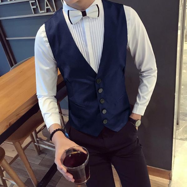 

men's vests waistcoat business casual formal wear suit for men 2021 spring solid vest plus size chaleco hombre single breasted, Black;white