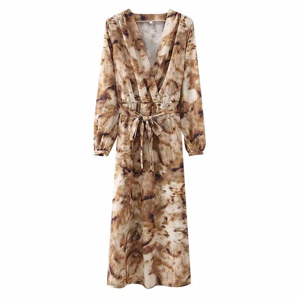 

casual dresses women's dresses with animal prints and v-neckline, long sleeve, vintage, bandage, elegant dress for women 85kn, Black;gray