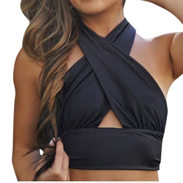 

women's t-shirt 2021 summer crisscross sleeveless solid color party street various ways to wear corset bikini vest, White