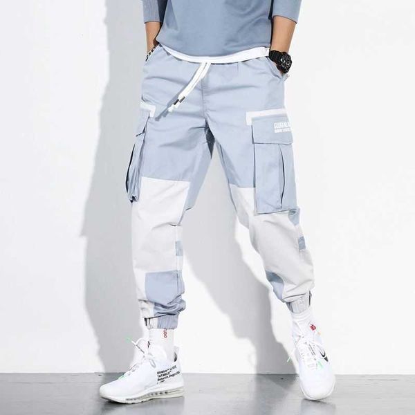 

men spring hip hop pants club singer stage costume trousers ribbons streetwear joggers sweatpants hombre 210930, Black