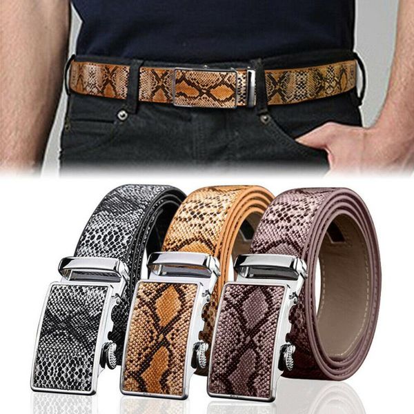 

belts men automatic buckle leather snake skin embossed exact fit gift -opk, Black;brown