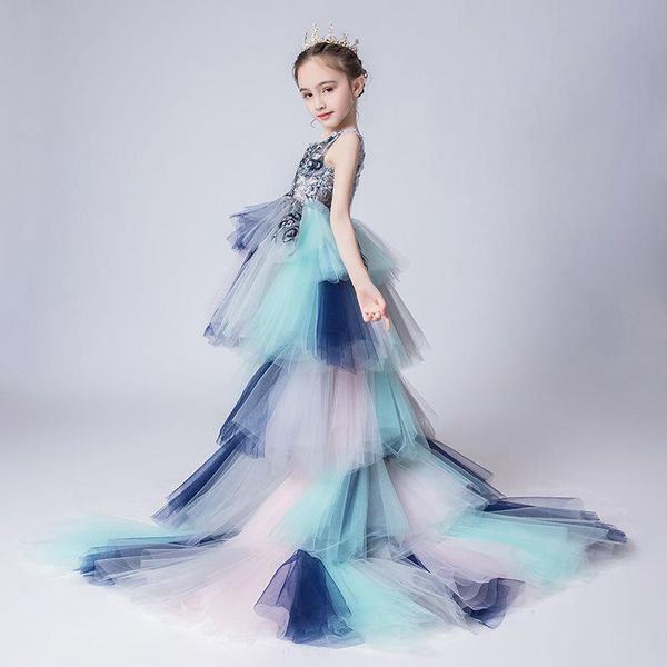 

girl's dresses delicate embroidery tulle ball gown o-neck sleeveless princess flower girl dress for wedding party pretty pageant, Red;yellow