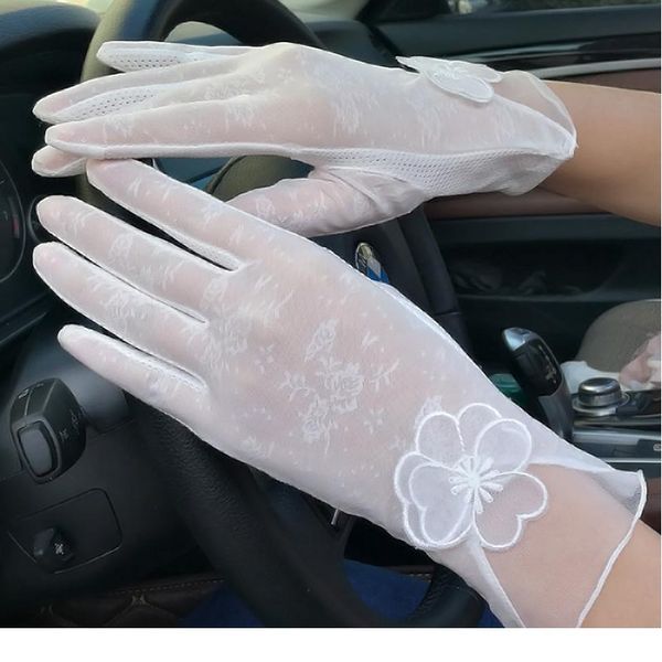 

new arrivial thin ice silk lace gloves women summer uv sunscreen sun screen flowers gloves touch screen drivin jllrrq, Black