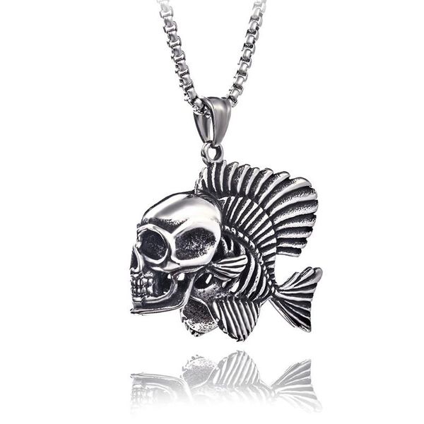 

pendant necklaces retro skull fish necklace men's fashion metal sliding accessories party jewelry, Silver