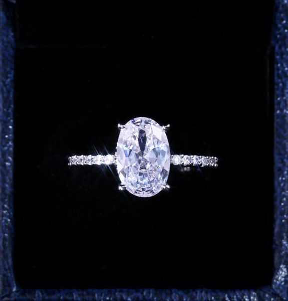 Klassischer Diamant-Ring-Schmuck, ovaler Schliff, 3 Karat AAA-Zirkon, Verlobungsringe, Größe 5–10, versilbert