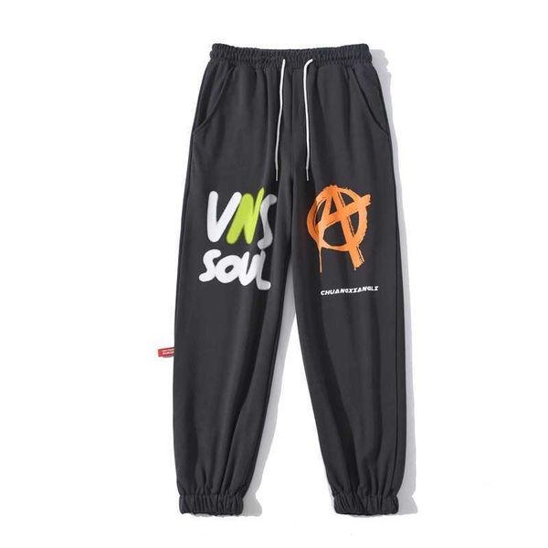 

2020 new dark high street hip hop chaochao men's trousers with terry printing2021, Black