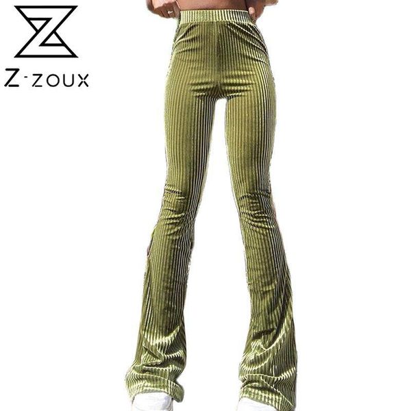 

women's pants & capris z-zoux women green velour trousers high waist flare striped elastic waisted long autumn ladies, Black;white