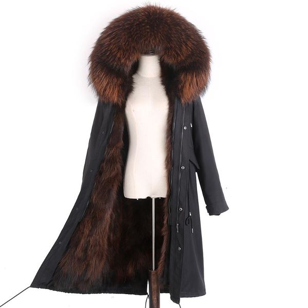 

women's fur & faux 2021 parkas natural parka real coat with hood iiner winter jacket, Black