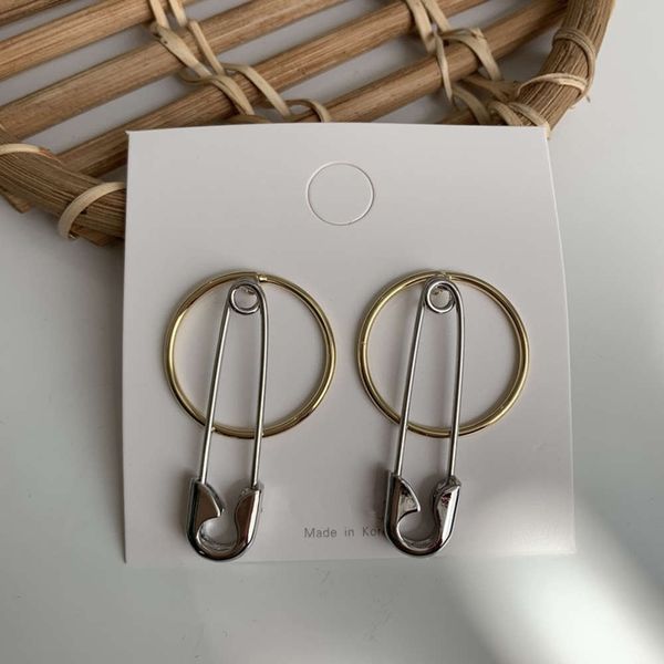 

hbp fashion cool wind gold and silver contrast creative pin hanging ring a two wear removable temperament earrings