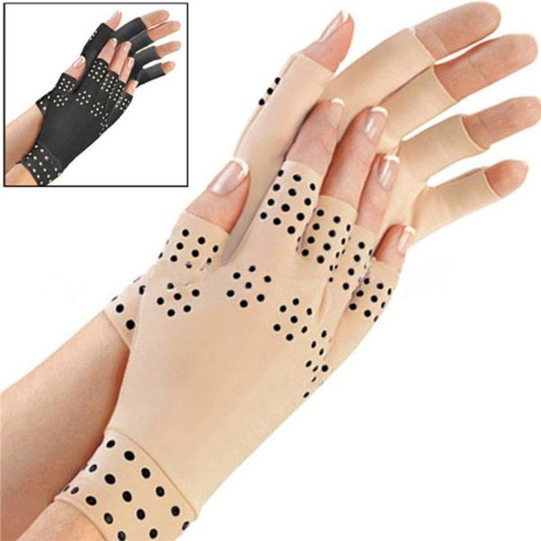 

magnetic anti arthritis health compression therapy gloves men women fingerless gloves rheumatoid hand pain relief, Black;red