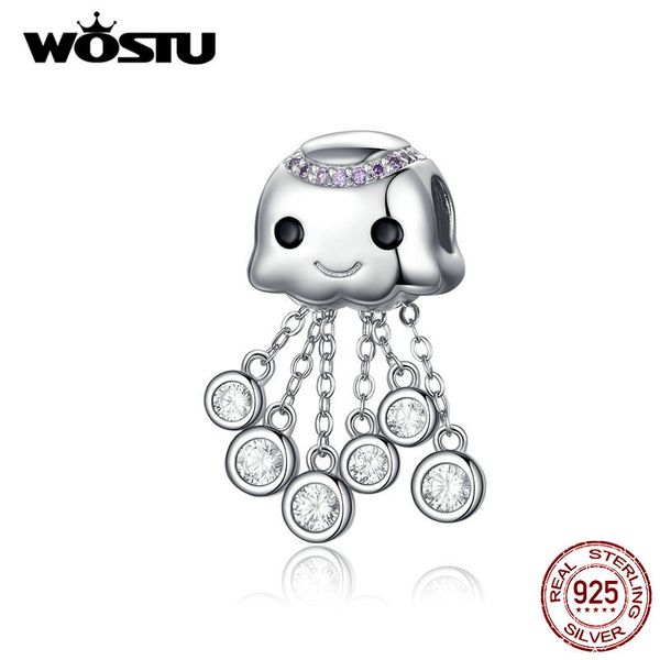 Wostu Tropical Octopus Dangle Charme 925 Esterlina Prata Crystal Beads Fit Pulseira Original Pingente de Prata 925 Jóias CTC081 Q0531