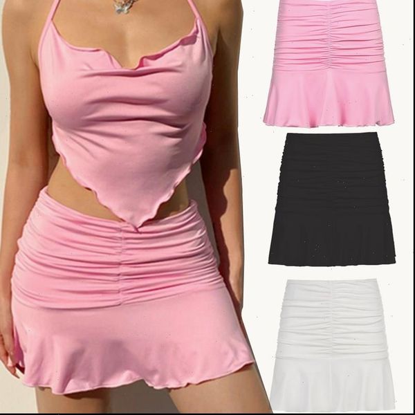 

summer 90s mini women skirts trendy y2k beachwear pink preppy style pleated woman high waist, Black