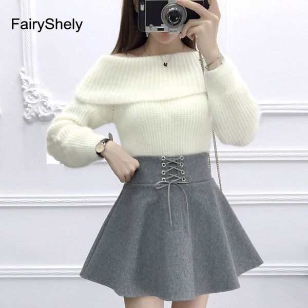 Fairyshely Cintura Cintura Curta Saia Uma Palavra Mini Saia Selvagem Cintura Wool Feminino Feminino Poncho Trabalho Office Skirt Senhora 210309