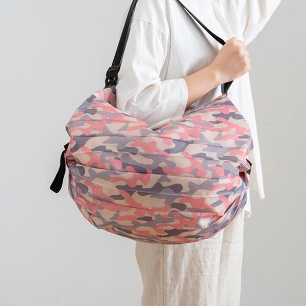 

storage bags big size thick nylon large tote eco reusable polyester portable shoulder women's handbags folding pouch shopping bag folda