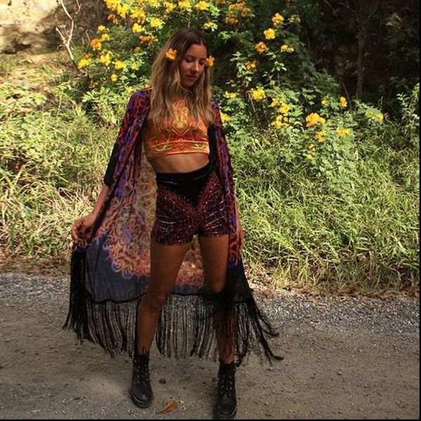 

2021 vintage women chiffon kimono cardigan geometric print beach wear fringed tassels loose boho outerwear beach cover up black, White