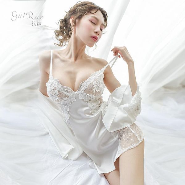 

women's lace nightgown deep v neck suspender underwear home clothes short nightgown sling nightdress with panty, Black;red