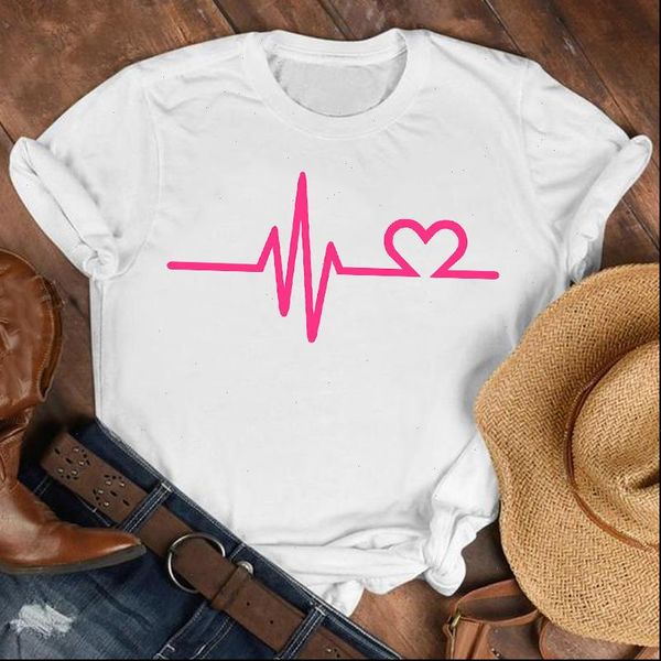 

women lady ladies girl cute heartbeat love 90s fashion shirt clothes tshirt female print t tee womens graphic t shirt, White