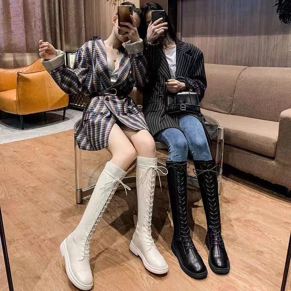 

women 's long boots high boots below the knee 2021 new winter spring and autumn all -match beige long, Black
