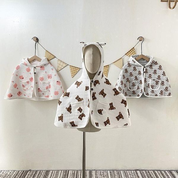 

jackets hooded plaid style coat baby girls cape cloaks fall winter fashion kids clothes pattern black red cotton1, Blue;gray