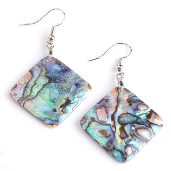 

wojiaer new zealand abalone shell unique drop earrings flat square dangle earring jewelry women accessories gifts dv9009, Silver