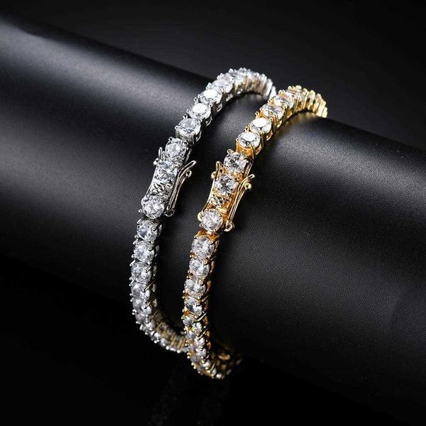 

bb019 3mm 4mm 5mm brass zircon tennis chain bracelet hip hop jewelry gold silver material men cz bracelet iced out, Golden;silver
