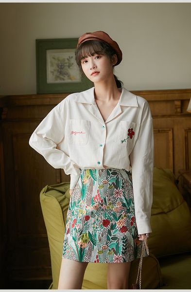 

2021 new floral womens green high waist a line mini autumn skirt aesthetic korean fashion clothing 1yhz, Black