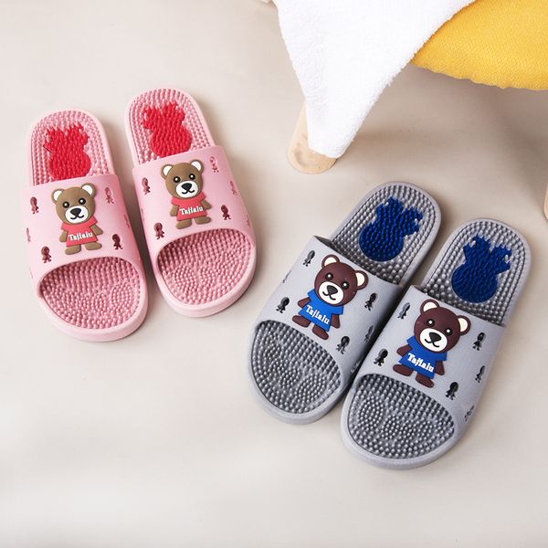 

luxury slippers summer massage sole soft thorn lovers' home anti-skid one word slipper's health acupoint foot therapy granule sho, Black