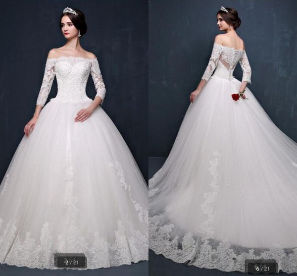 

robe de mariage 2021 white lace ball gown wedding dress off the shoulder scoop neck beaded wedding gowns princess plus size bride dress