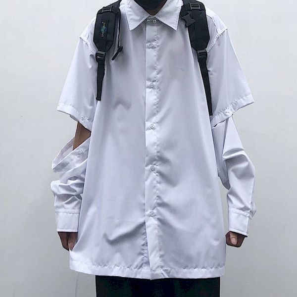

autumn 2021 new korean version of retro-detachable long sleeveless white short-sleeve shirt for man and woman up61