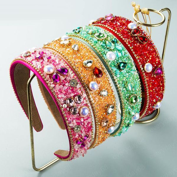 

luxury hairband wide side pearls resin rhinestone headband for women fresh color headwear hair accessories, Silver