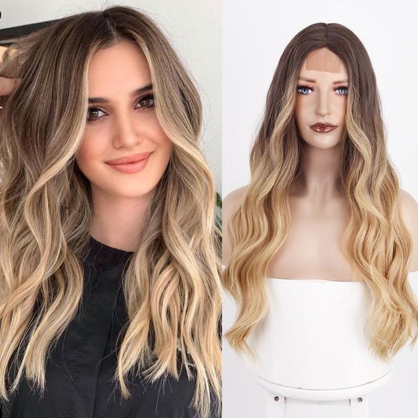 

synthetic wigs long body wavy wig ombre platinum blonde brown for women daily use high temperature fiber, Black
