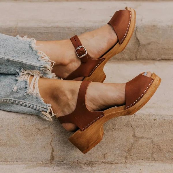 

sandals heel waterproof platform all-match buckle female, Black