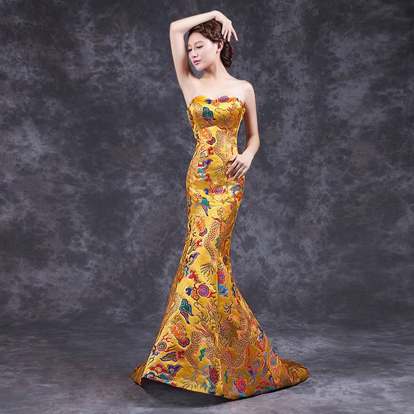 

2021 new fashion prom party gowns cheongsam oriental evening chinese style women elegant qipao long robe retro vestido f6j4, Black;red
