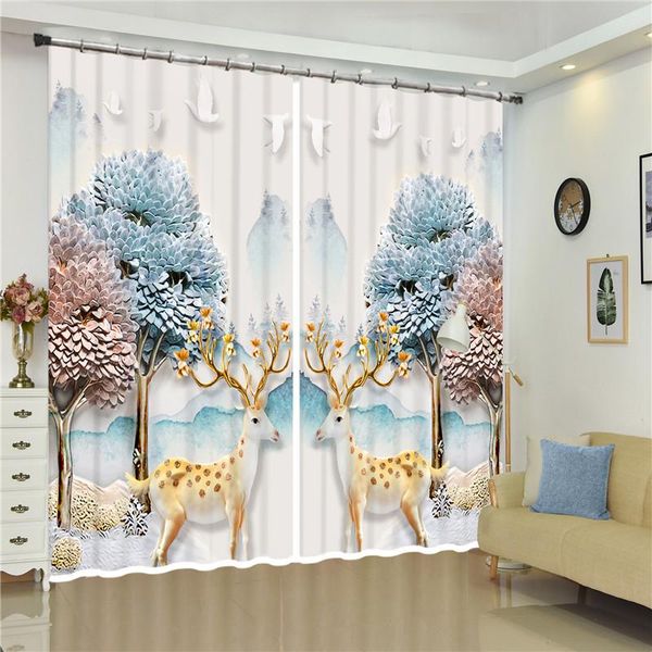 

curtain & drapes colored tree sika deer luxury 3d blackout window smooth drape for living room bed el wall tapestry cortinas