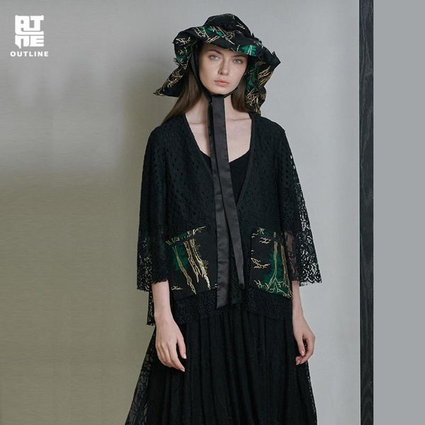 

women's jackets outline spring embroidered lace one botton short coats wear overcoats original design l191y024, Black;brown