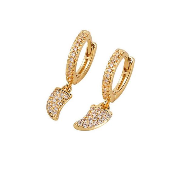

hoop & huggie kofsac cute mini rhino horn earrings for women gold color jewelry fashion full zircon earring girl engagement accessories gift, Golden;silver