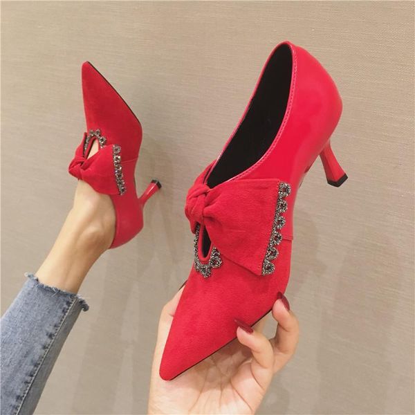 

dress shoes summer ladies pumps arrival women high heels pointed toe slip-on shallow bowknot party office footwear, Black