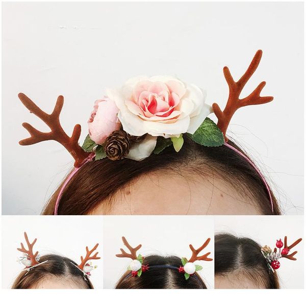 

6pcs left and right fake antlers cute hair accessories bridal tiara accessories christmas decorative flowers wreaths d jlljef