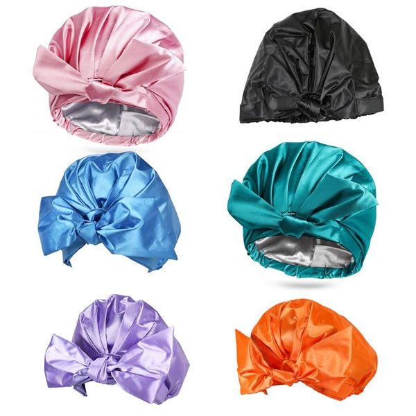 

beanie/skull caps 50pf bathing for long hair women girls reusable accessories with bowknot elastic sleeping therapy, Blue;gray