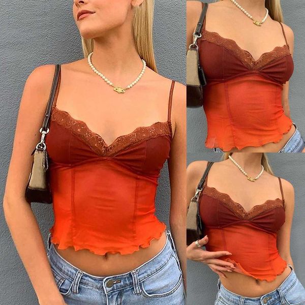

fashion women tanks sleeveless lace vest solid color slim short tank orange camisoles casual, Black;white