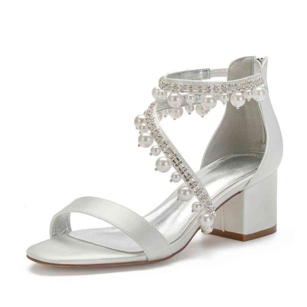 

sandals sweet bridal wedding shoes block thicker heels ankle strap beading rhinestones party prom with pearls tassel lolita gril ppdo, Black