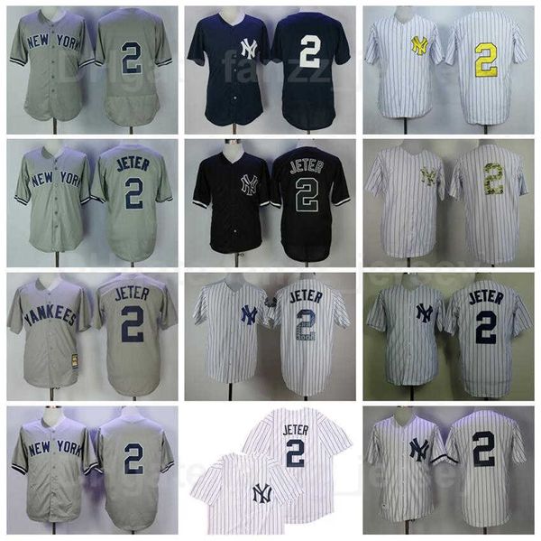 

1995 retro 2 derek jeter baseball jersey men vintage flexbase cool base white pinstripe navy blue grey black team color all stitched excelle, Blue;black