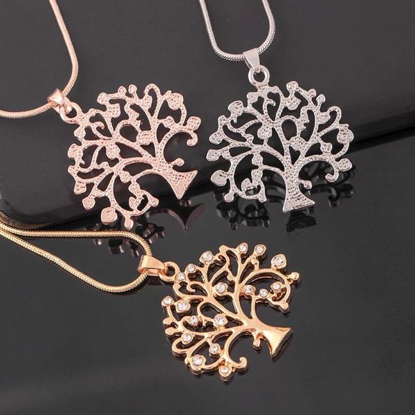 

3 color pendant women necklace delicate micro inset crystal zircon life tree clavicle chain for women jewelry, Silver