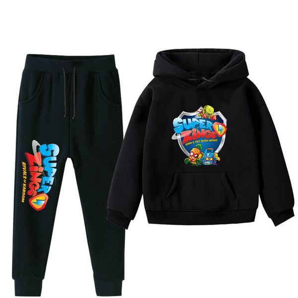

women's hoodies & sweatshirts fashion superzings sweatshirt pants suit boys girls fleece kids winter casual cute pullover child's, Black
