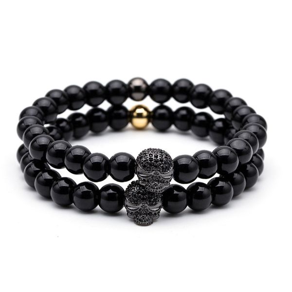 

jewelry natural frosted stone micro inlaid haoshi skull bracelet, Golden;silver