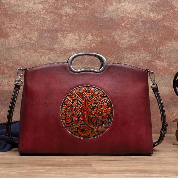 

women's bag layer cow leather rub color hand large capacity embossed shoulder