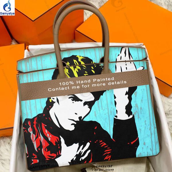 

hand paint rock roll boy genuine leather bag for women 2021 handbag designer bag crossbody bags for ladies messenger bag luxury, Black;red