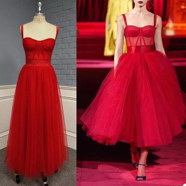 2021 Kırmızı Abiye Bir Çizgi Balo Abiye Lüks Tül Leke Parti Elbise Robes de Soirée