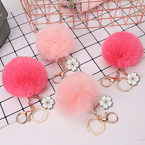 

10pieces/lot bauhinia charm 8cm imitation rex rabbit hair ball keychain ladies pendant bag small charm, Silver
