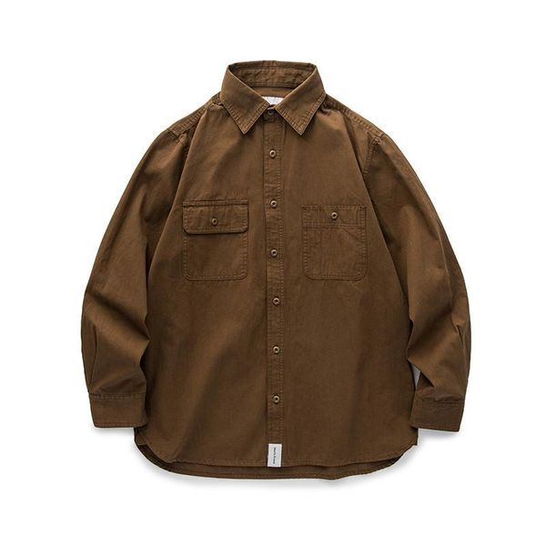 

autumn new shirt casual loose solid color tooling outdoor camping climbing labor neutral long sleeve coat clothes, Gray;blue
